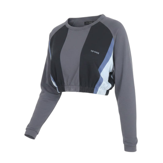 Ted Baker Women's Grey Colourblock Cropped Long Sleeve Top Size 14
