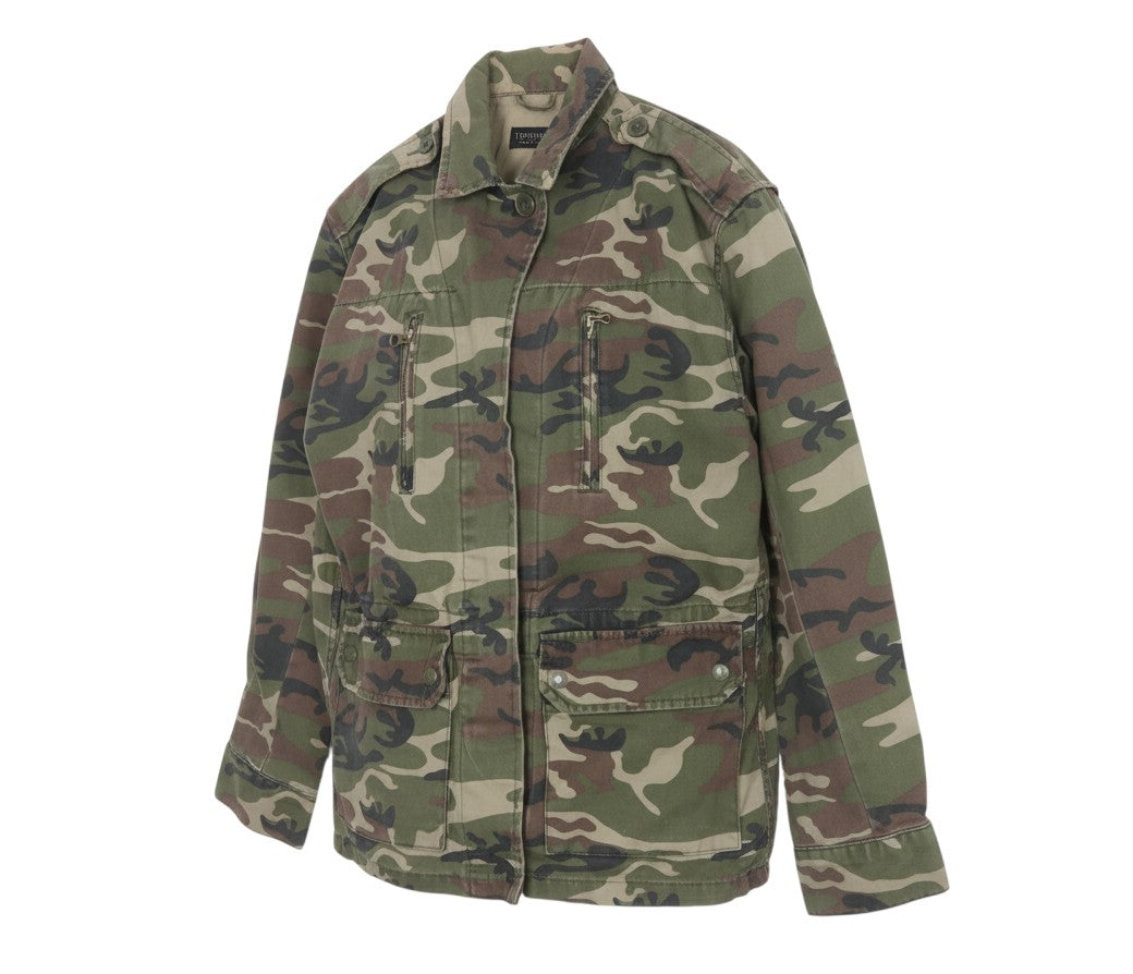 Topshop Women Green UK 8 Camouflage Cotton Military Jacket