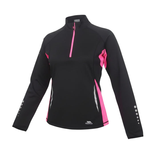 Trespass Womens Black Pink 1/4 Zip Long Sleeve Active Pullover UK 12