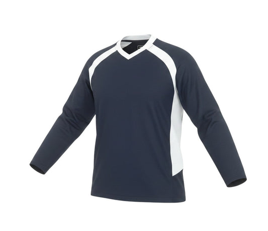 Prewornwholesale Umbro black and white long sleeve V-neck training top in moisture-wicking polyester fabric.