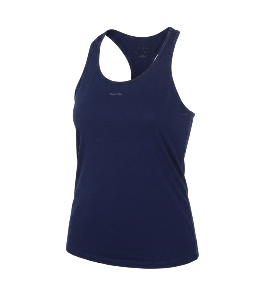 Prewornwholesale USA Pro blue racerback tank top for women in a breathable cotton modal blend for gym workouts
