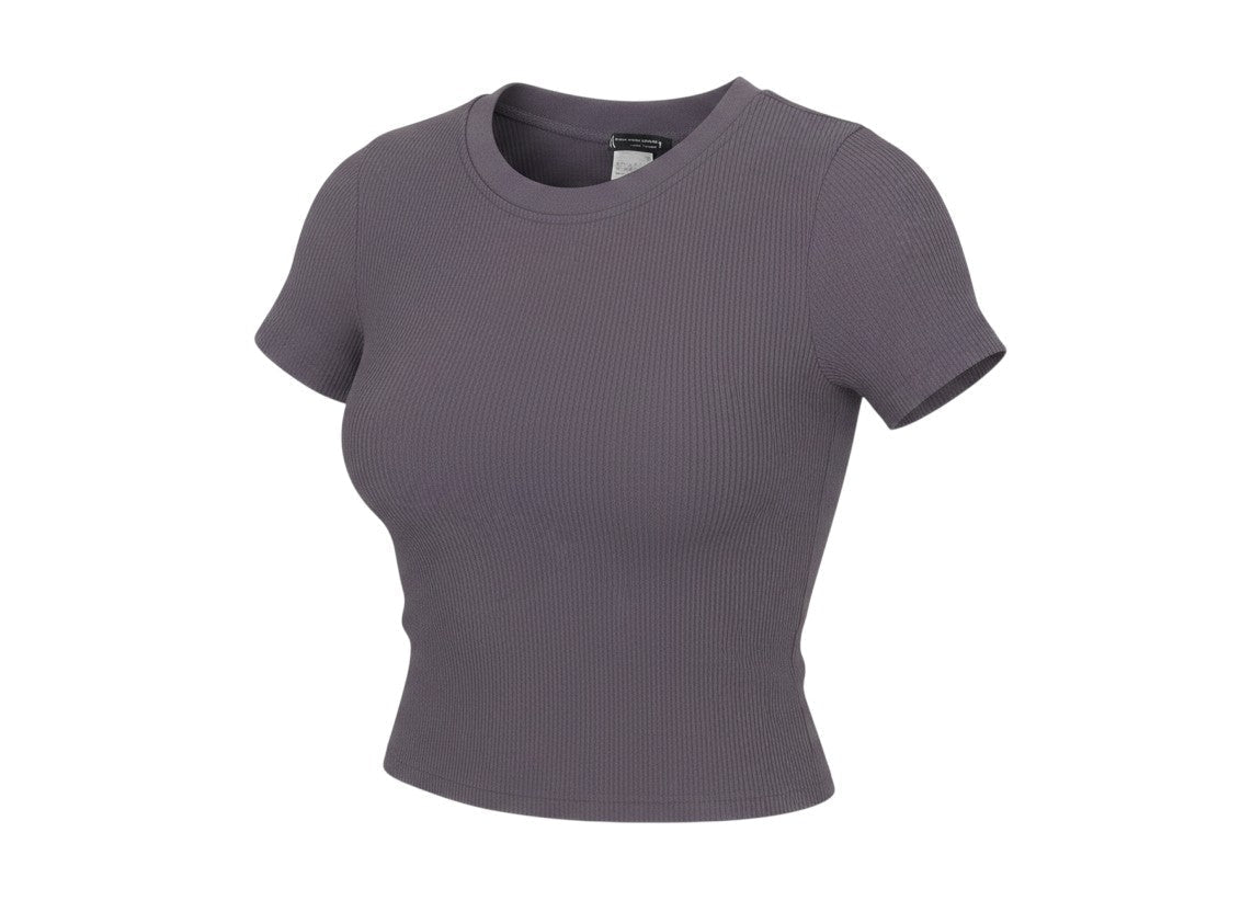 ZARA Women Purple Ribbed Short Sleeve Basic Knit T-Shirt Size L
