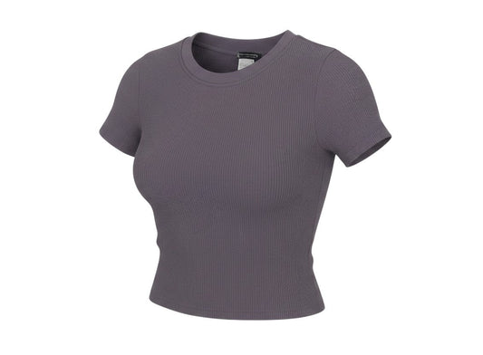 ZARA Women Purple Ribbed Short Sleeve Basic Knit T-Shirt Size L